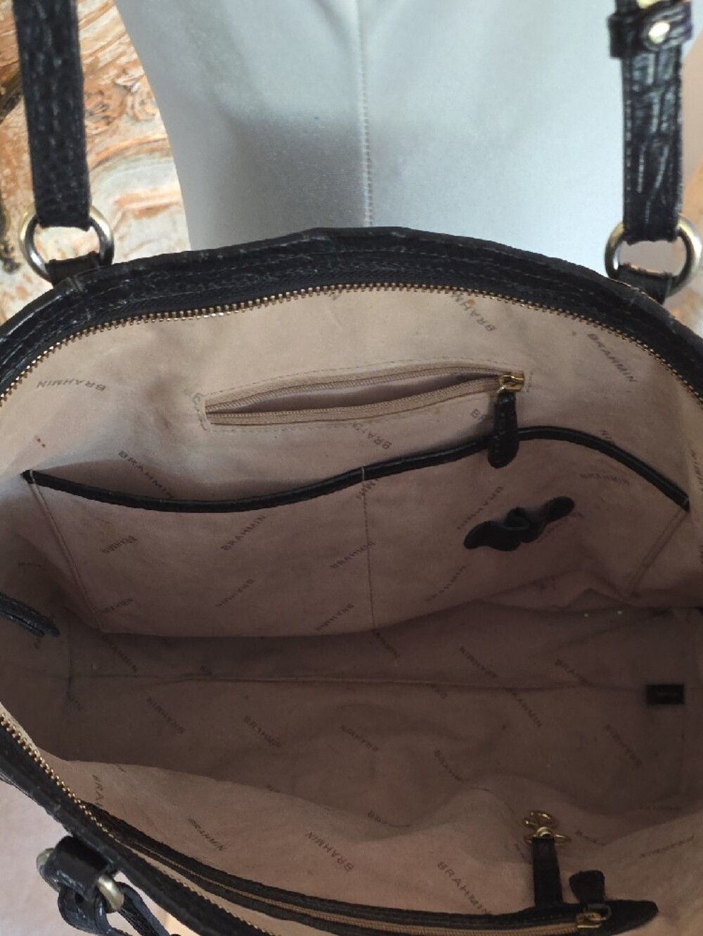 Brahmin Black Croc-Embossed Tote with Gold Accent - Picture 7 of 14